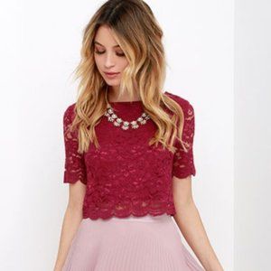 When You Believe Wine Red Lace Crop Top